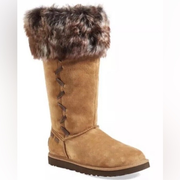 🆕 UGG Rosana tall chestnut fur boots - Picture 1 of 9